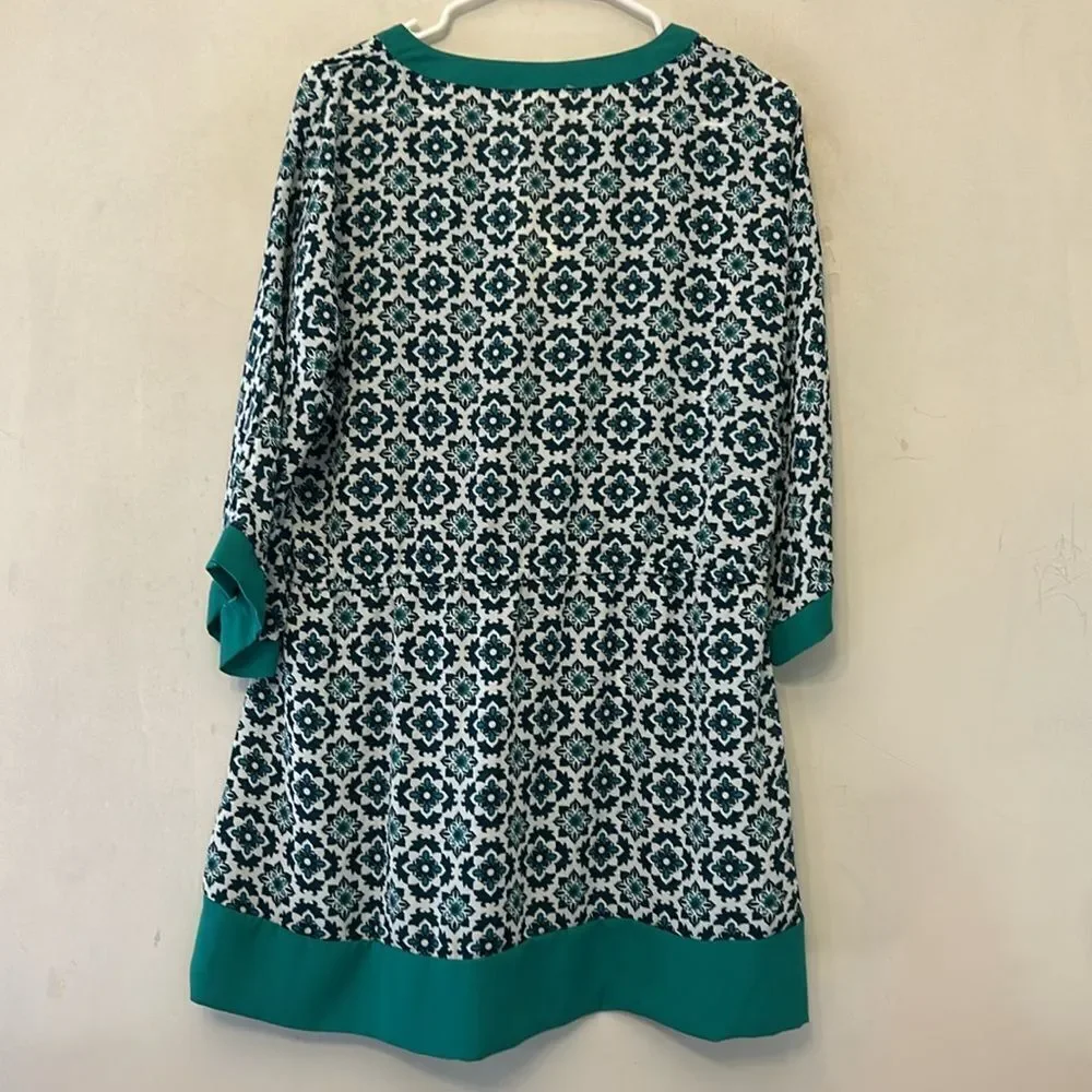 Crescent Allium green white patterned tie waist tunic Size S New